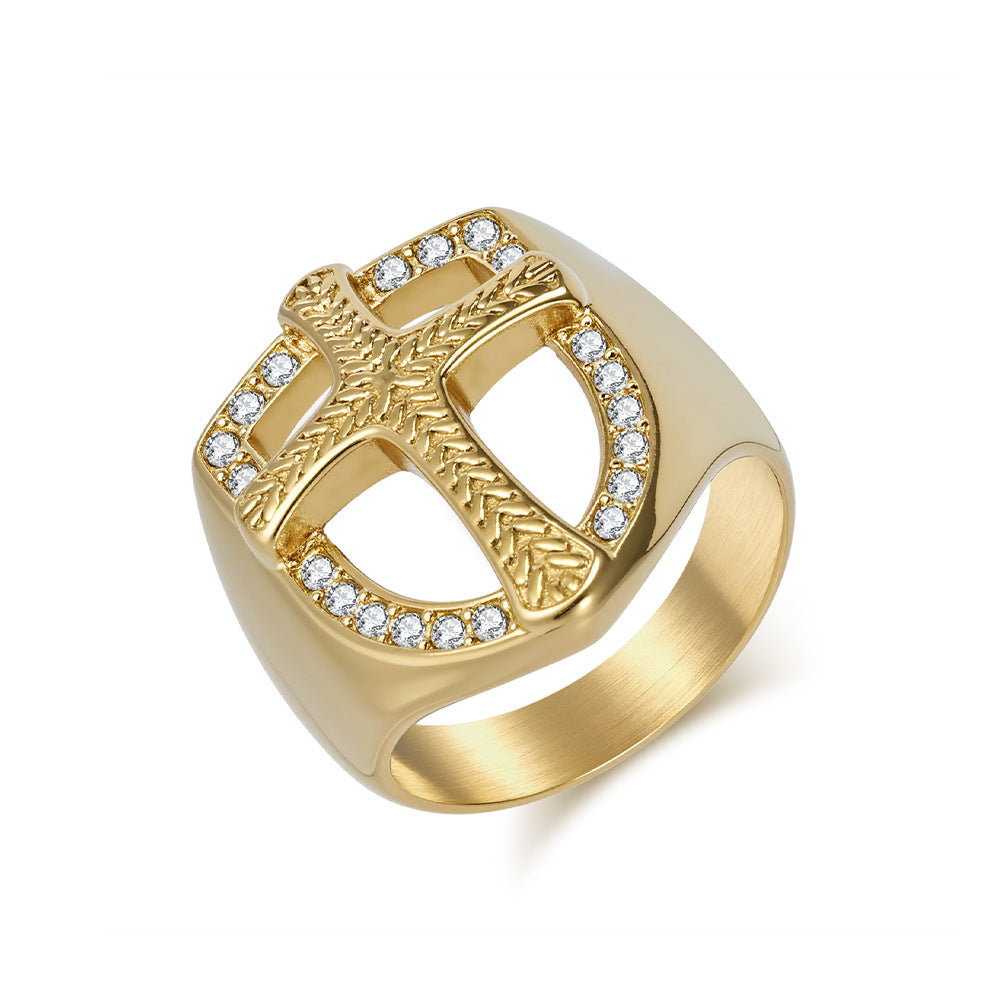 Wholesale Men' s vintage diamond shield cross ring